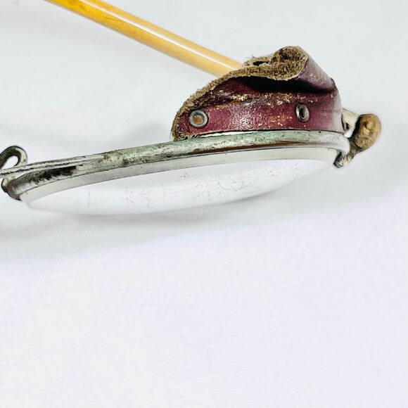 Antique Vintage Motorcycle Glasses W/ Side Leather Metal Wire Frame Round Lens - Picture 13 of 16